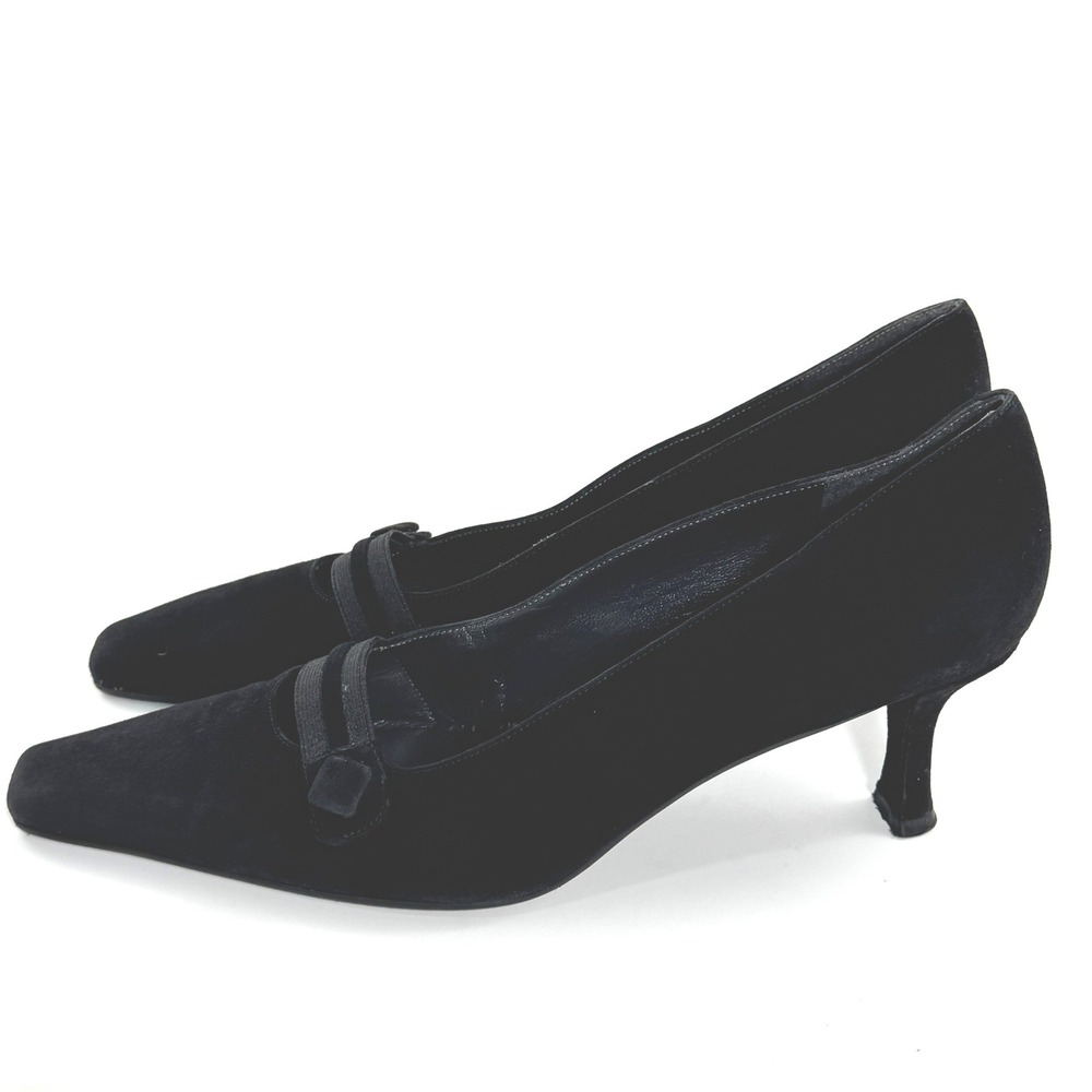 Stuart Weitzman Black Suede Kitten Heel Pumps Square Toe Spain 9M A293374 - Picture 4 of 7